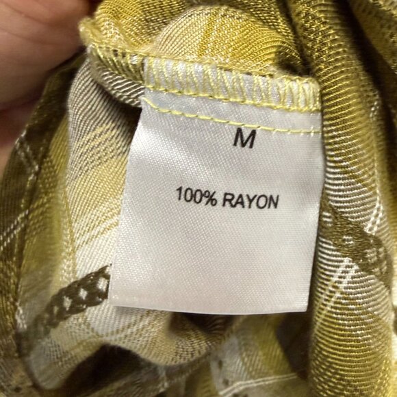 Women’s Olive Green Mustard Plaid Button Down Shirt Size Large – Long Sleeve Cur - Picture 5 of 8